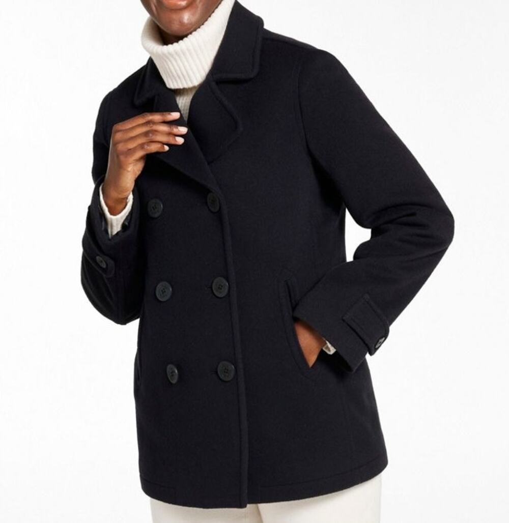 L.L. Bean Classic Lambswoll Insulated Lined Double Breasted Peacoat Navy Blue 10